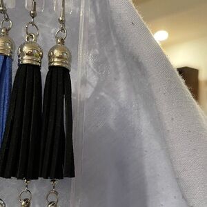 Grey, Blue, and Black Tassel Earrings